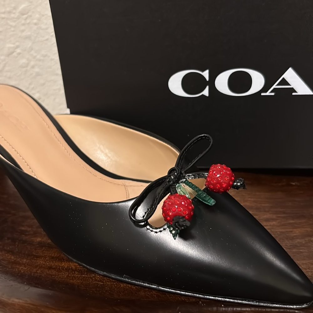Coach Black Heels with Red Berry Detail - Picture 2 of 6